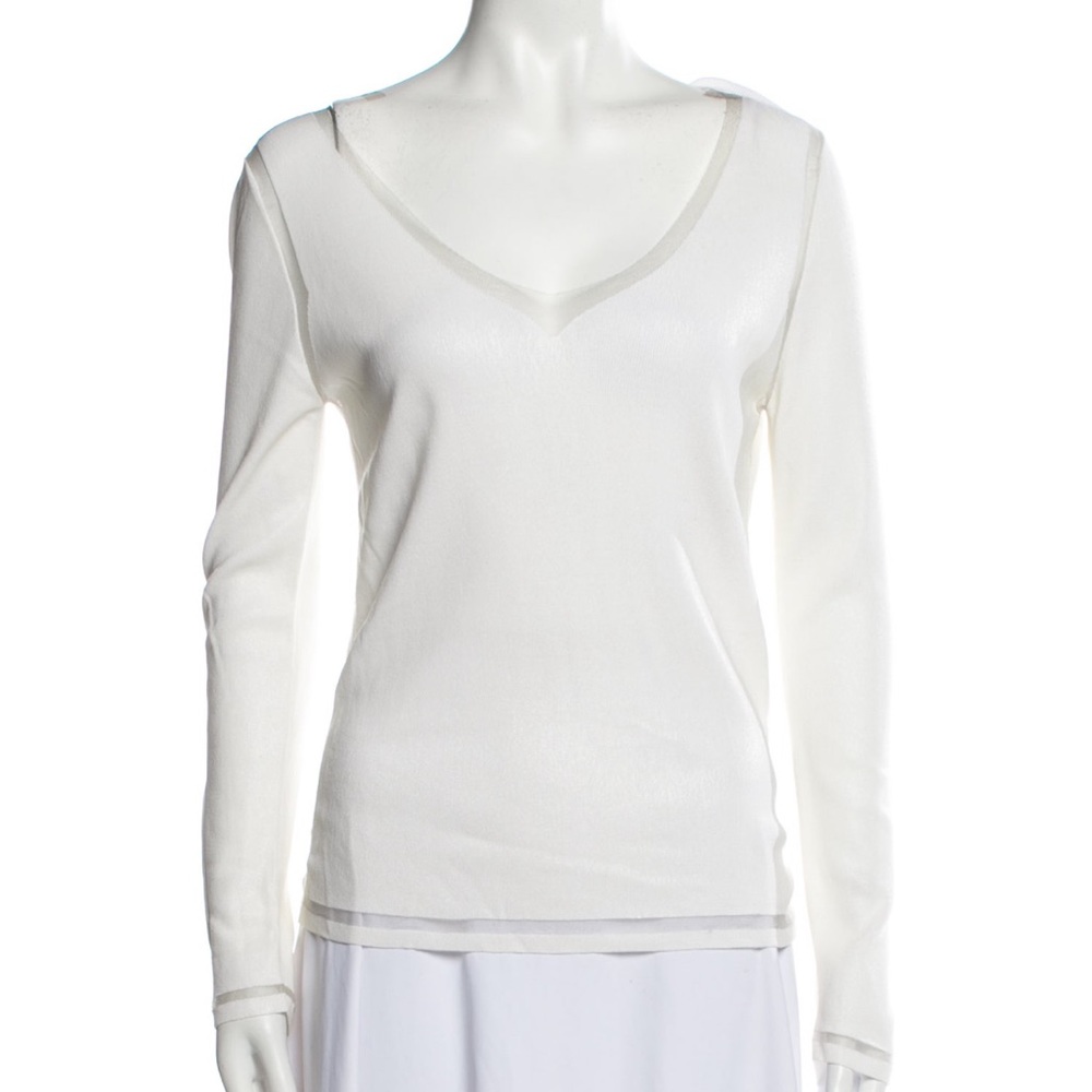 Tom Ford White V Neck Sweater with sheer panels. - Picture 1 of 3